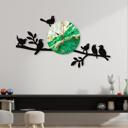 New Year Special Sparrow Design Dial Wooden Wall Clock